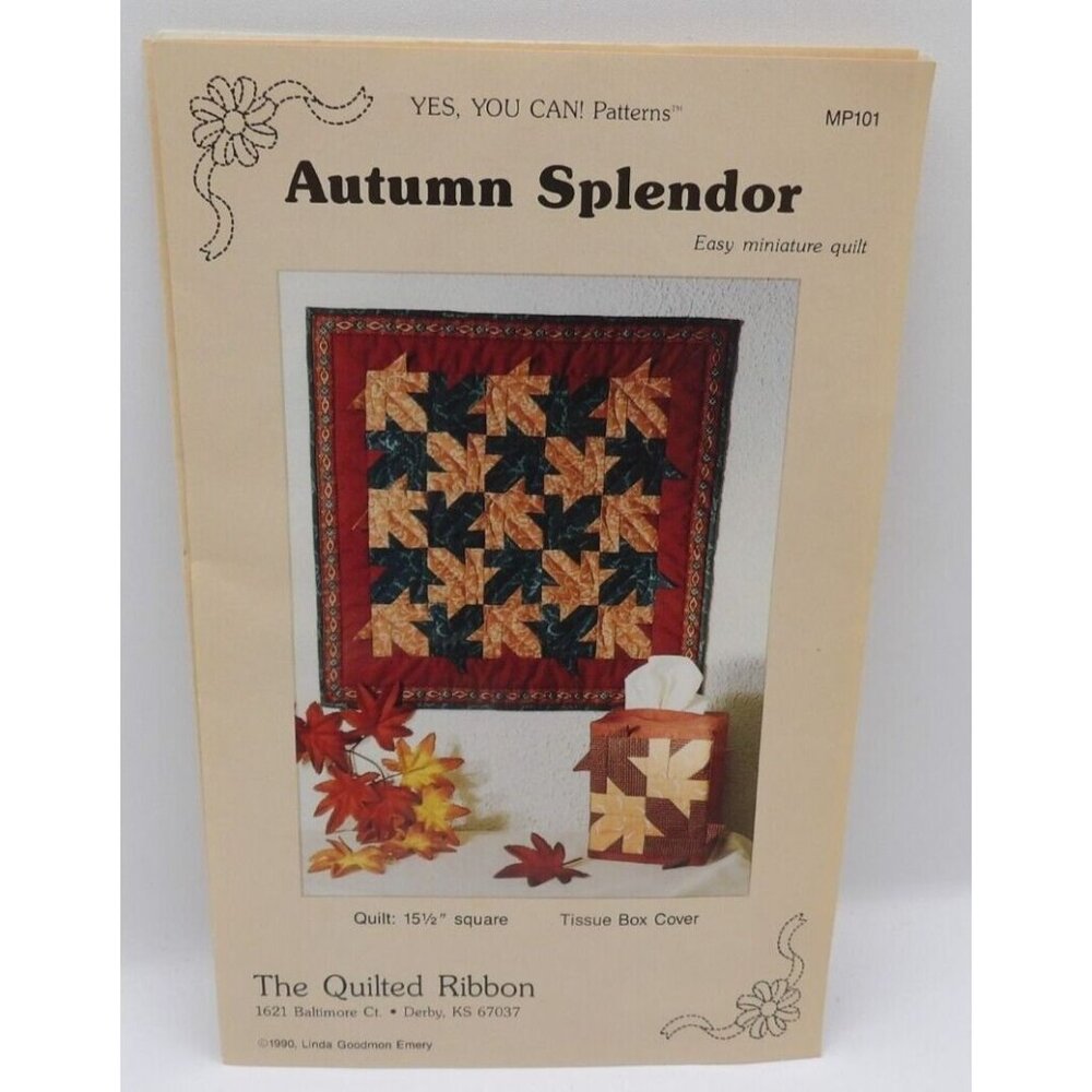 The Quilted Ribbon- Autumn Splendor Quilt and Tissue Cover Patterns VTG 1990 NOS